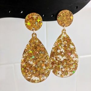 SOLD Gold star glitter acrylic statement earrings